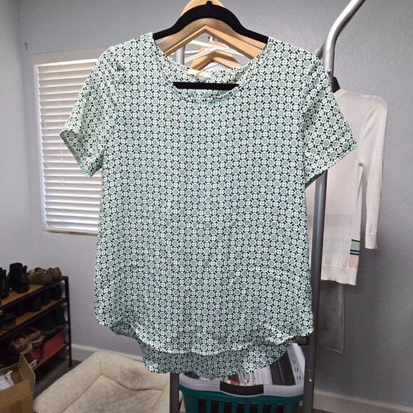 Pleione Geometric Blouse SP – Teal, Flowy & Office-Ready - Picture 1 of 8